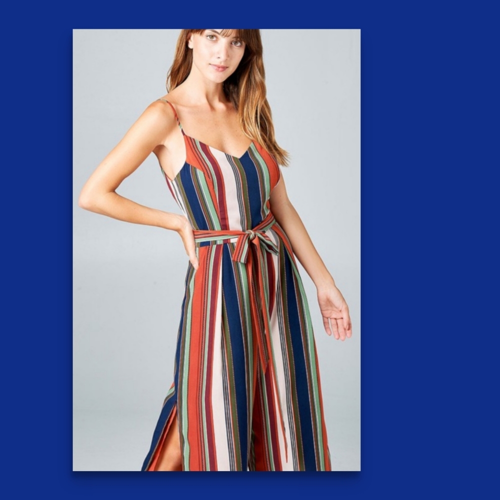 Striped Jumpsuit Multicolor Designer Rainbow Go to NEW listing - Picture 6 of 9